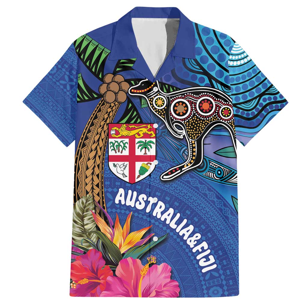 Fiji and Australia Together Hawaiian Shirt Aboriginal Kangaroo and Tapa Tribal Hibiscus