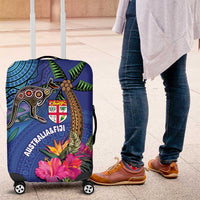 Fiji and Australia Together Luggage Cover Aboriginal Kangaroo and Tapa Tribal Hibiscus LT03 Blue - Polynesian Pride