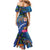 Fiji and Australia Together Mermaid Dress Aboriginal Kangaroo and Tapa Tribal Hibiscus