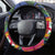 Fiji and Australia Together Steering Wheel Cover Aboriginal Kangaroo and Tapa Tribal Hibiscus