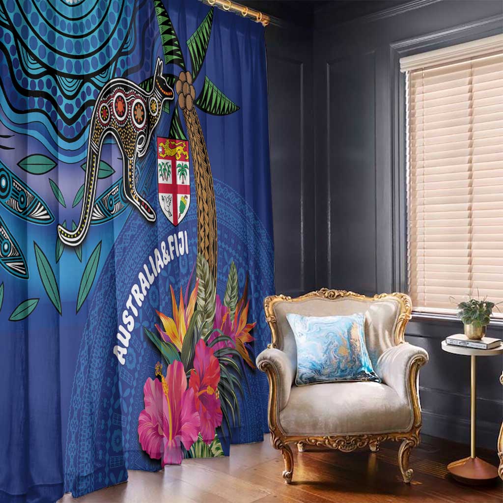 Fiji and Australia Together Window Curtain Aboriginal Kangaroo and Tapa Tribal Hibiscus LT03 - Polynesian Pride