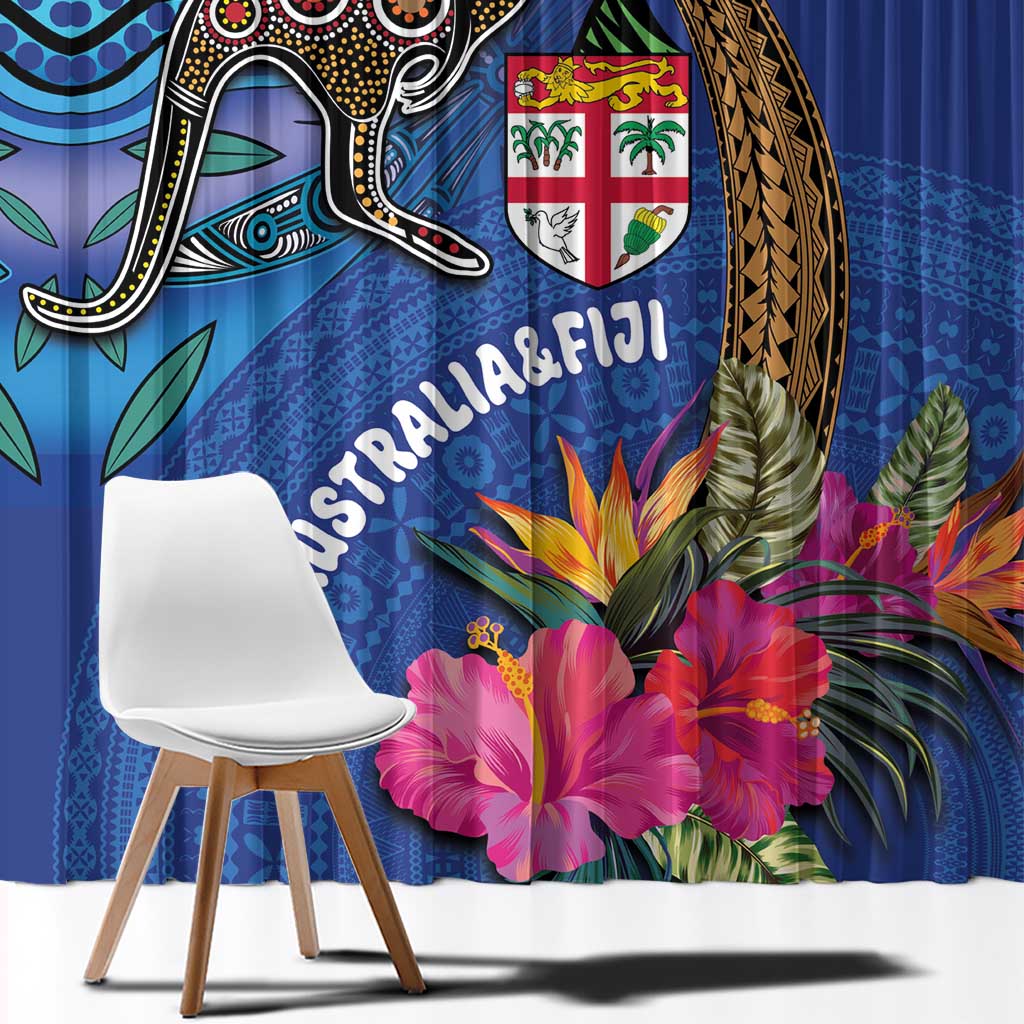Fiji and Australia Together Window Curtain Aboriginal Kangaroo and Tapa Tribal Hibiscus LT03 - Polynesian Pride
