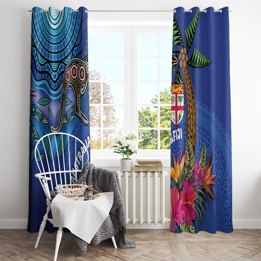 Fiji and Australia Together Window Curtain Aboriginal Kangaroo and Tapa Tribal Hibiscus LT03 - Polynesian Pride