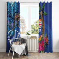 Fiji and Australia Together Window Curtain Aboriginal Kangaroo and Tapa Tribal Hibiscus LT03 - Polynesian Pride