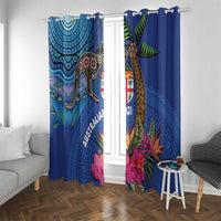 Fiji and Australia Together Window Curtain Aboriginal Kangaroo and Tapa Tribal Hibiscus LT03 With Grommets Blue - Polynesian Pride