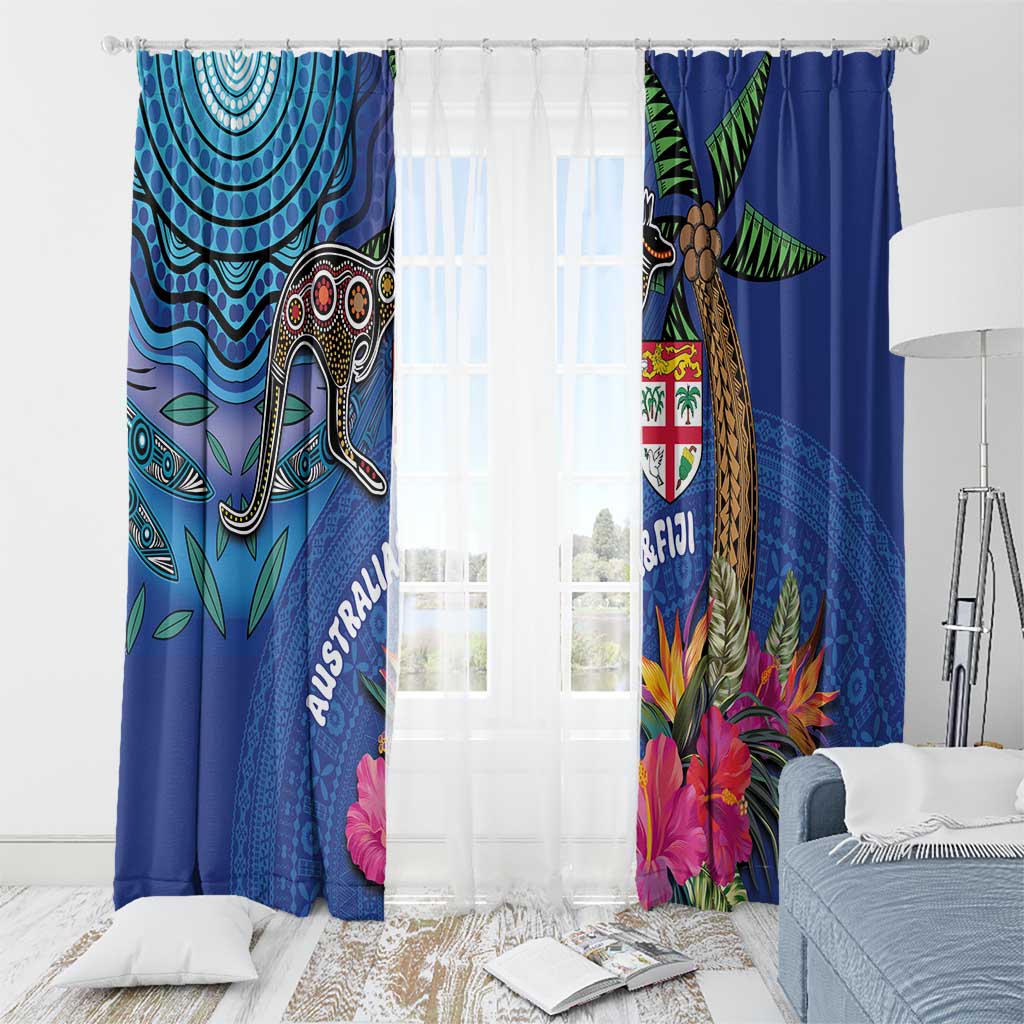 Fiji and Australia Together Window Curtain Aboriginal Kangaroo and Tapa Tribal Hibiscus LT03 - Polynesian Pride