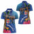 Fiji and Australia Together Women Polo Shirt Aboriginal Kangaroo and Tapa Tribal Hibiscus