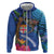 Fiji and Australia Together Zip Hoodie Aboriginal Kangaroo and Tapa Tribal Hibiscus