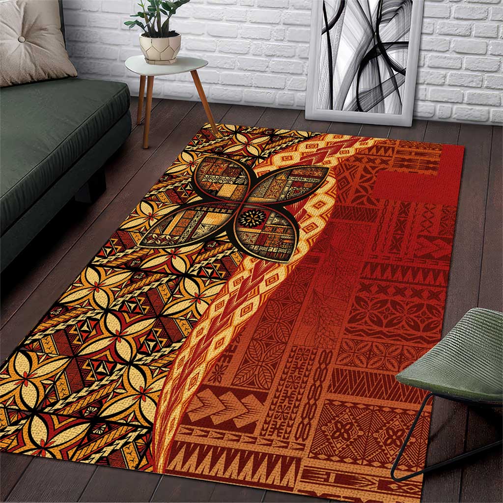 Samoan Pacific Tribal Flower Geometric Art Tattoos Area Rug Siapo Pattern Flame Sunset LT03 Red - Polynesian Pride