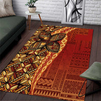 Samoan Pacific Tribal Flower Geometric Art Tattoos Area Rug Siapo Pattern Flame Sunset LT03 Red - Polynesian Pride