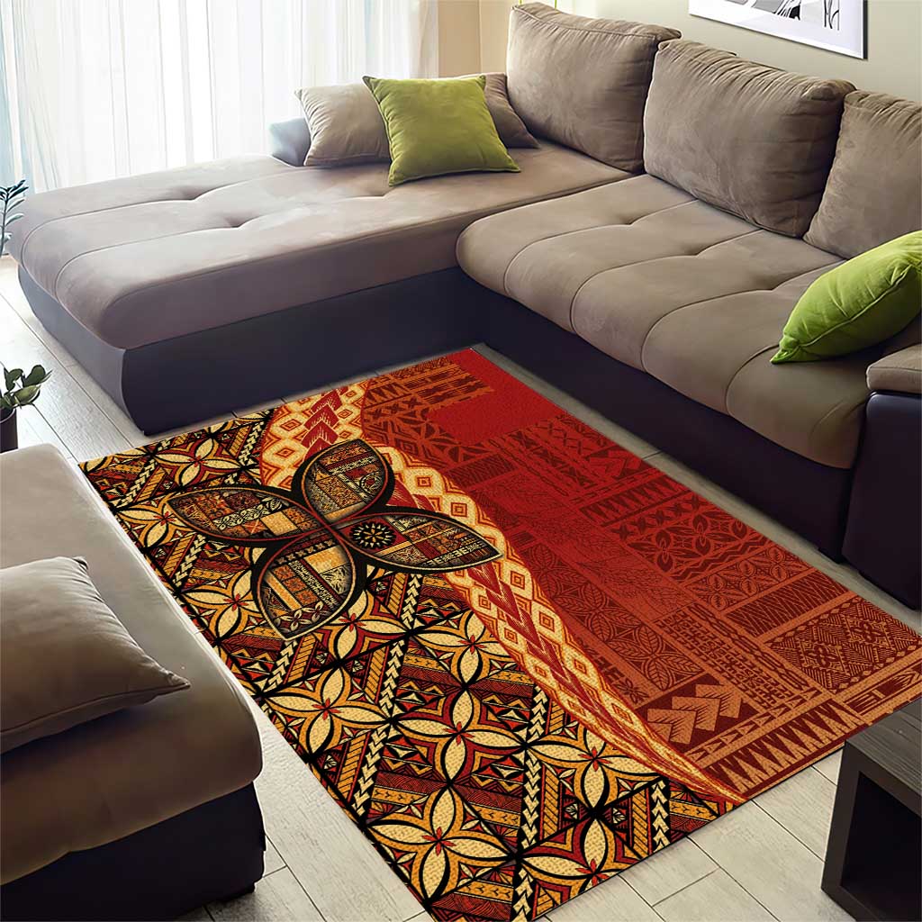 Samoan Pacific Tribal Flower Geometric Art Tattoos Area Rug Siapo Pattern Flame Sunset LT03 - Polynesian Pride