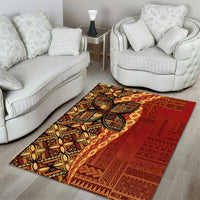 Samoan Pacific Tribal Flower Geometric Art Tattoos Area Rug Siapo Pattern Flame Sunset LT03 - Polynesian Pride