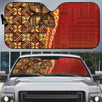 Samoan Pacific Tribal Flower Geometric Art Tattoos Auto Sun Shade Siapo Pattern Flame Sunset LT03 Red - Polynesian Pride