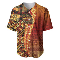 Samoan Pacific Tribal Flower Geometric Art Tattoos Baseball Jersey Siapo Pattern Flame Sunset LT03 Red - Polynesian Pride