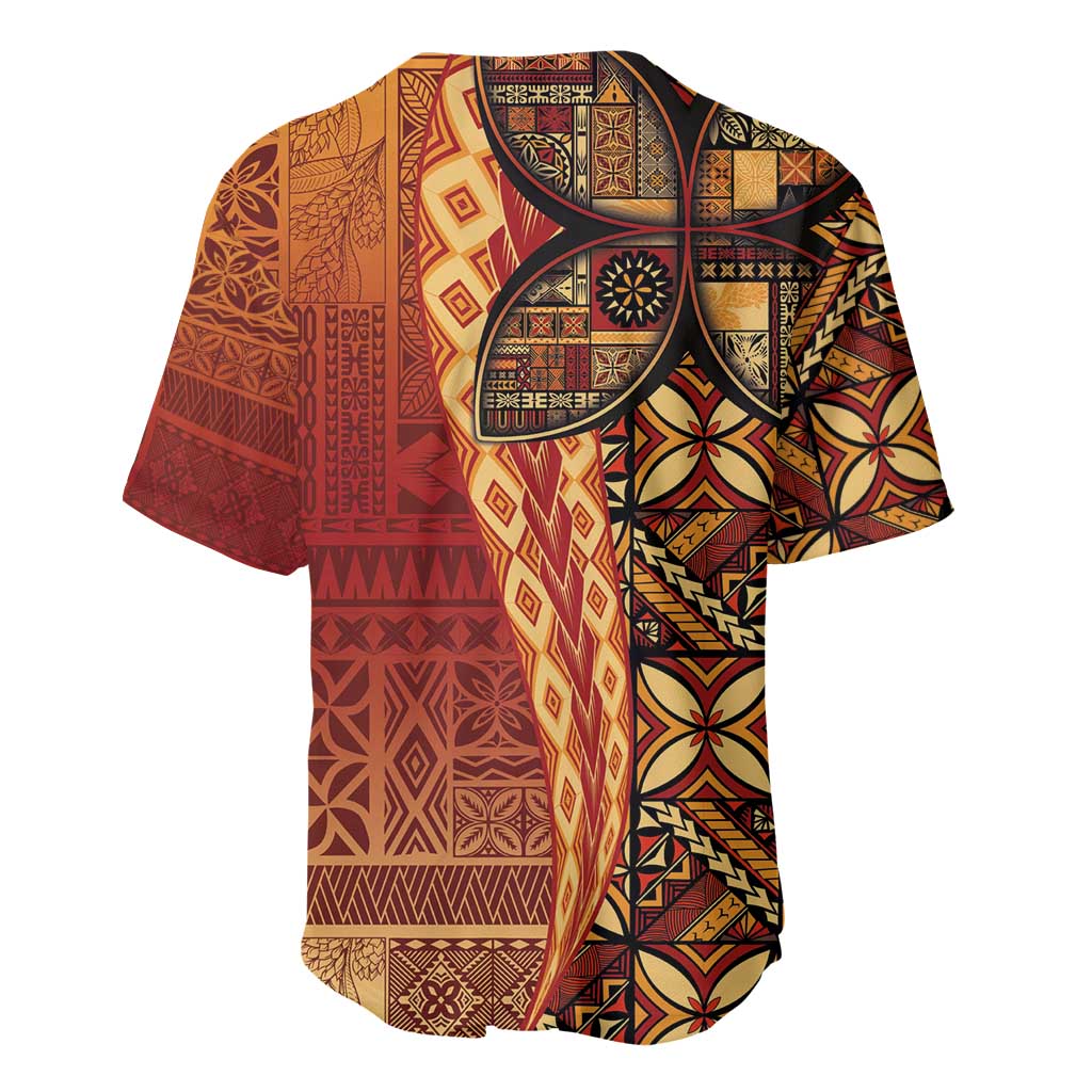 Samoan Pacific Tribal Flower Geometric Art Tattoos Baseball Jersey Siapo Pattern Flame Sunset LT03 - Polynesian Pride