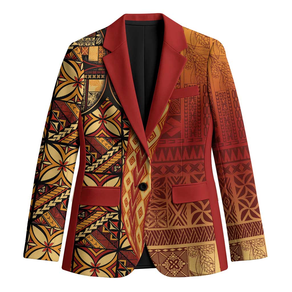 Samoan Pacific Tribal Flower Geometric Art Tattoos Blazer Siapo Pattern Flame Sunset LT03 Unisex Red - Polynesian Pride