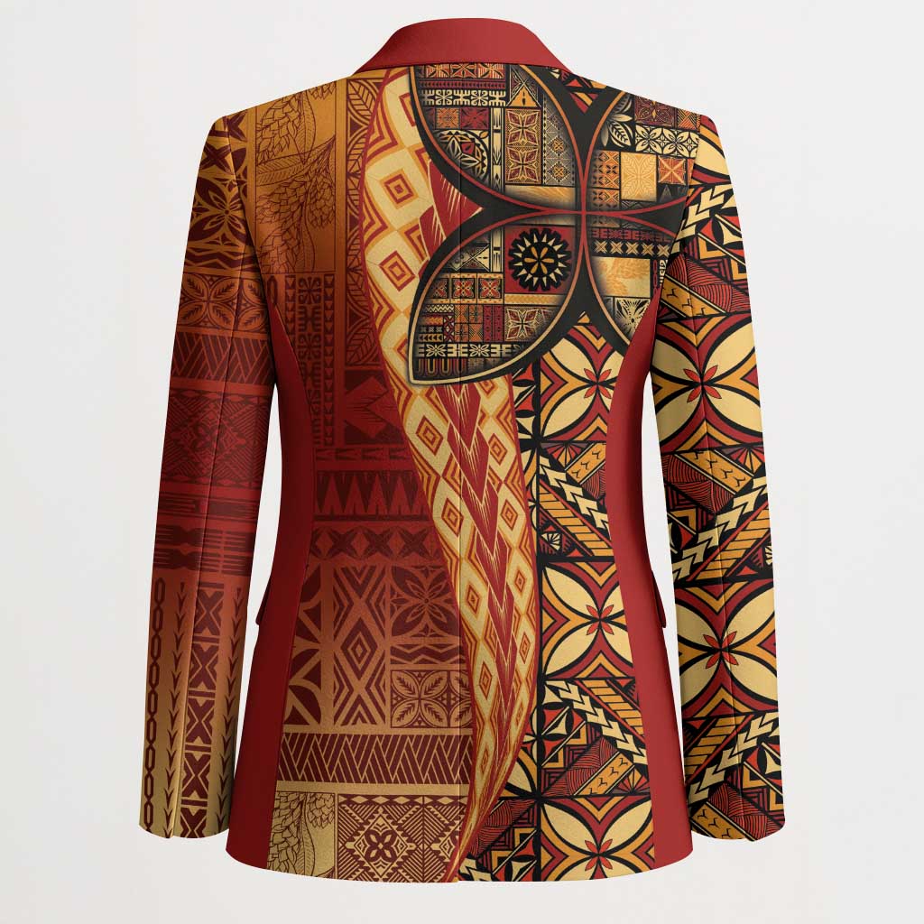 Samoan Pacific Tribal Flower Geometric Art Tattoos Blazer Siapo Pattern Flame Sunset LT03 - Polynesian Pride