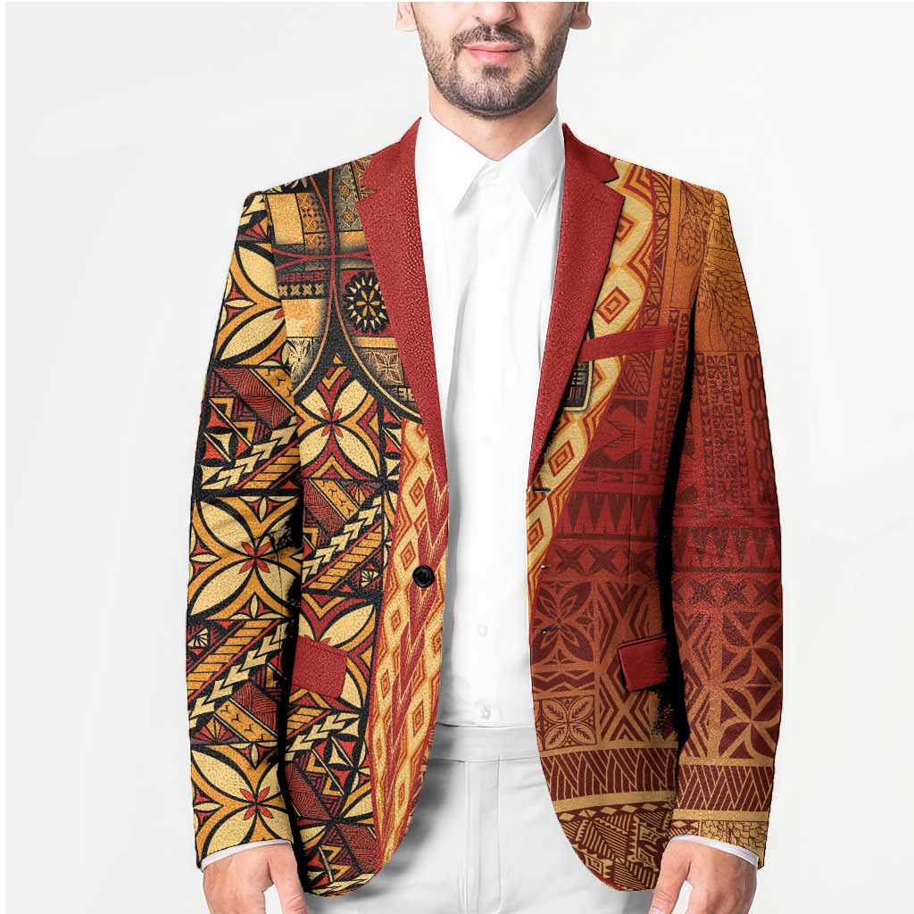 Samoan Pacific Tribal Flower Geometric Art Tattoos Blazer Siapo Pattern Flame Sunset LT03 - Polynesian Pride