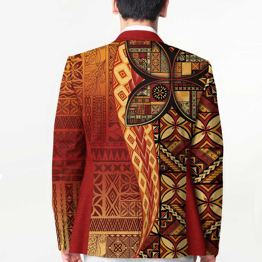 Samoan Pacific Tribal Flower Geometric Art Tattoos Blazer Siapo Pattern Flame Sunset LT03 - Polynesian Pride
