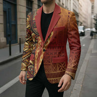 Samoan Pacific Tribal Flower Geometric Art Tattoos Blazer Siapo Pattern Flame Sunset LT03 - Polynesian Pride