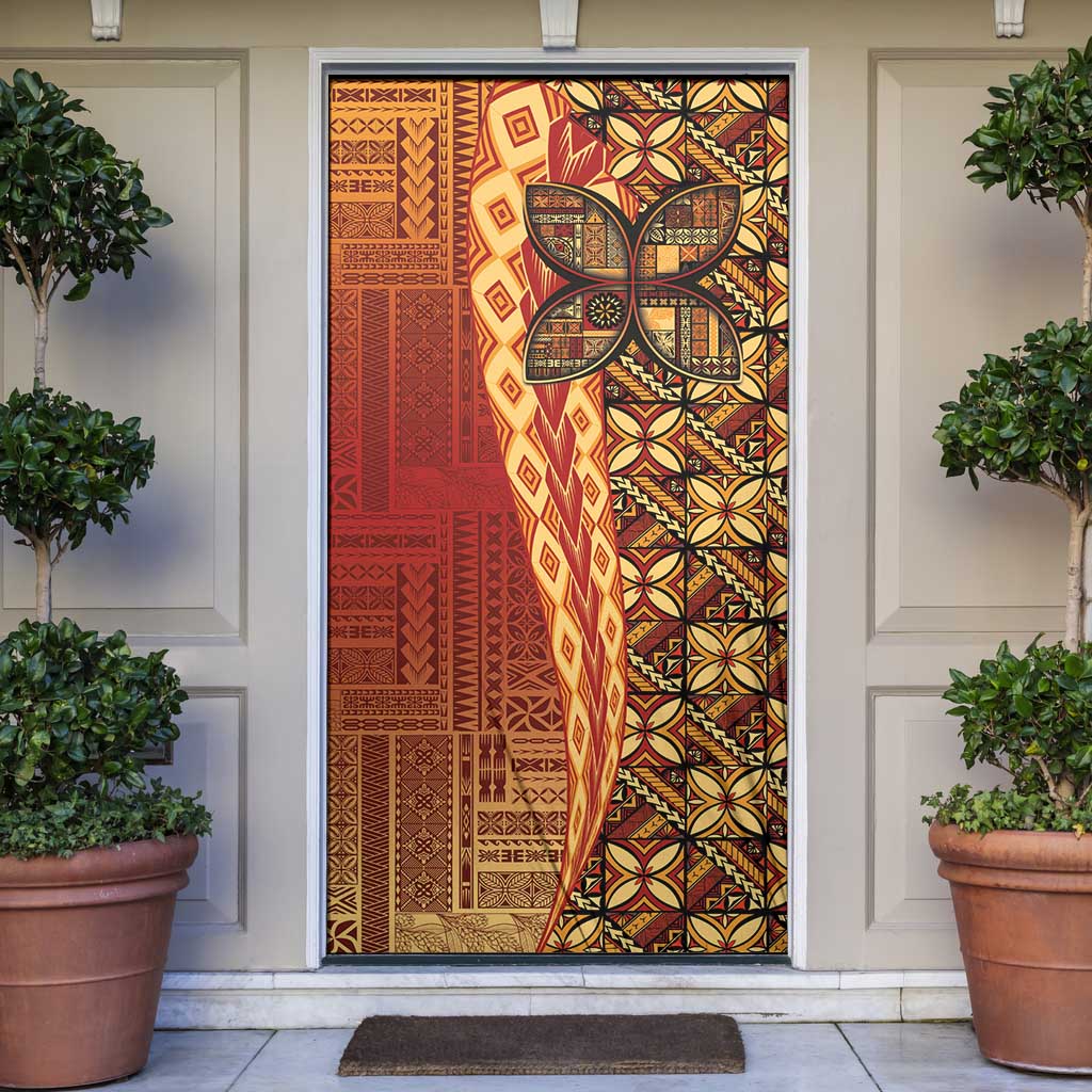 Samoan Pacific Tribal Flower Geometric Art Tattoos Door Cover Siapo Pattern Flame Sunset LT03 Red - Polynesian Pride