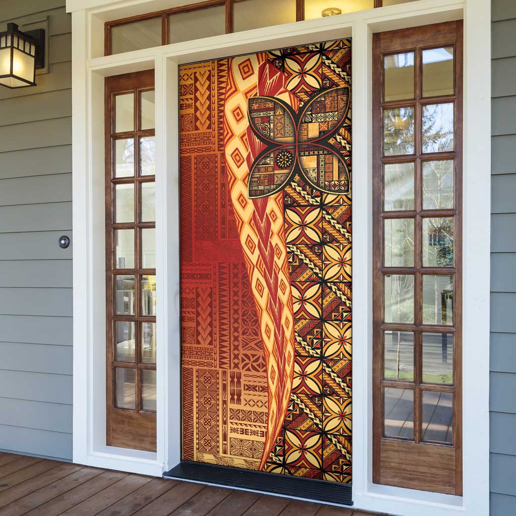 Samoan Pacific Tribal Flower Geometric Art Tattoos Door Cover Siapo Pattern Flame Sunset LT03 - Polynesian Pride
