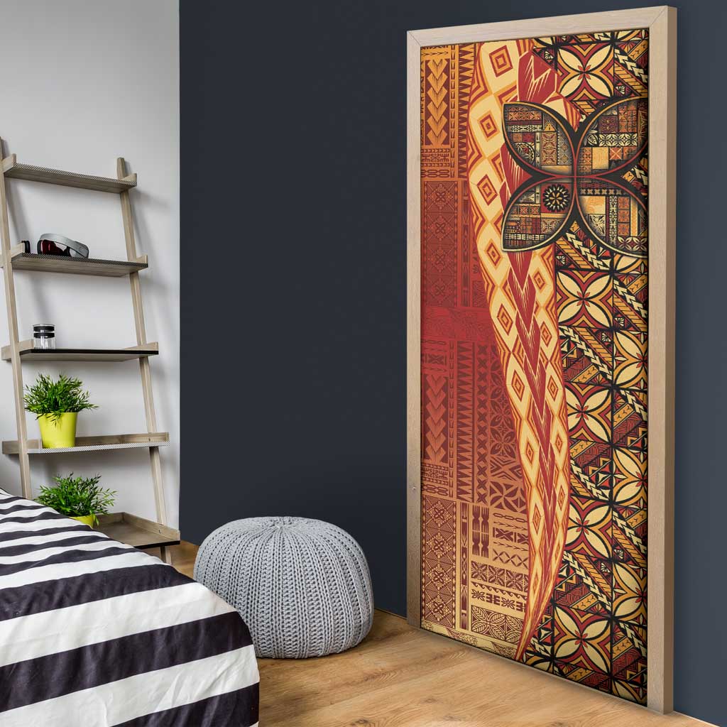Samoan Pacific Tribal Flower Geometric Art Tattoos Door Cover Siapo Pattern Flame Sunset LT03 - Polynesian Pride