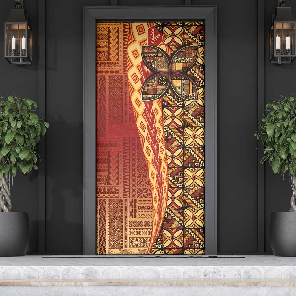 Samoan Pacific Tribal Flower Geometric Art Tattoos Door Cover Siapo Pattern Flame Sunset LT03 - Polynesian Pride