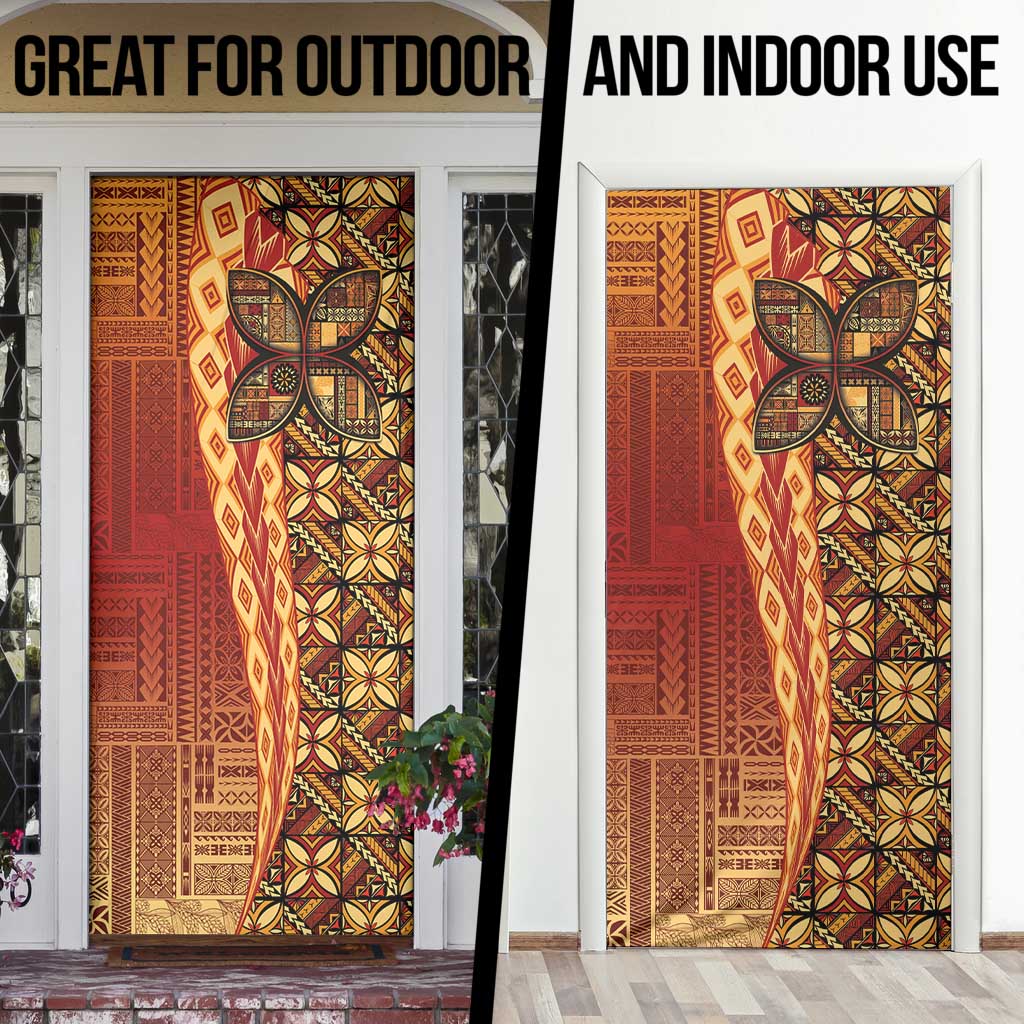 Samoan Pacific Tribal Flower Geometric Art Tattoos Door Cover Siapo Pattern Flame Sunset LT03 - Polynesian Pride