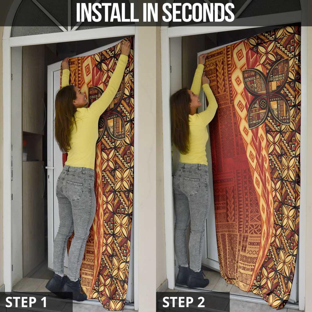 Samoan Pacific Tribal Flower Geometric Art Tattoos Door Cover Siapo Pattern Flame Sunset LT03 - Polynesian Pride