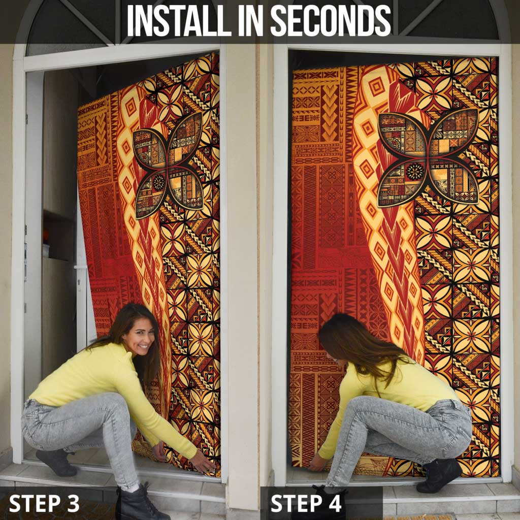 Samoan Pacific Tribal Flower Geometric Art Tattoos Door Cover Siapo Pattern Flame Sunset LT03 - Polynesian Pride