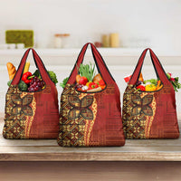 Samoan Pacific Tribal Flower Geometric Art Tattoos Grocery Bag Siapo Pattern Flame Sunset LT03 3-pack One Size Red - Polynesian Pride