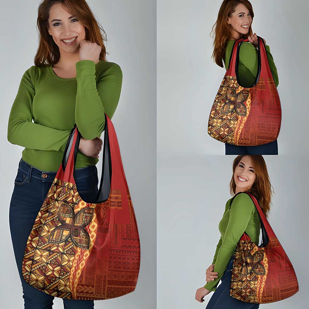 Samoan Pacific Tribal Flower Geometric Art Tattoos Grocery Bag Siapo Pattern Flame Sunset LT03 - Polynesian Pride