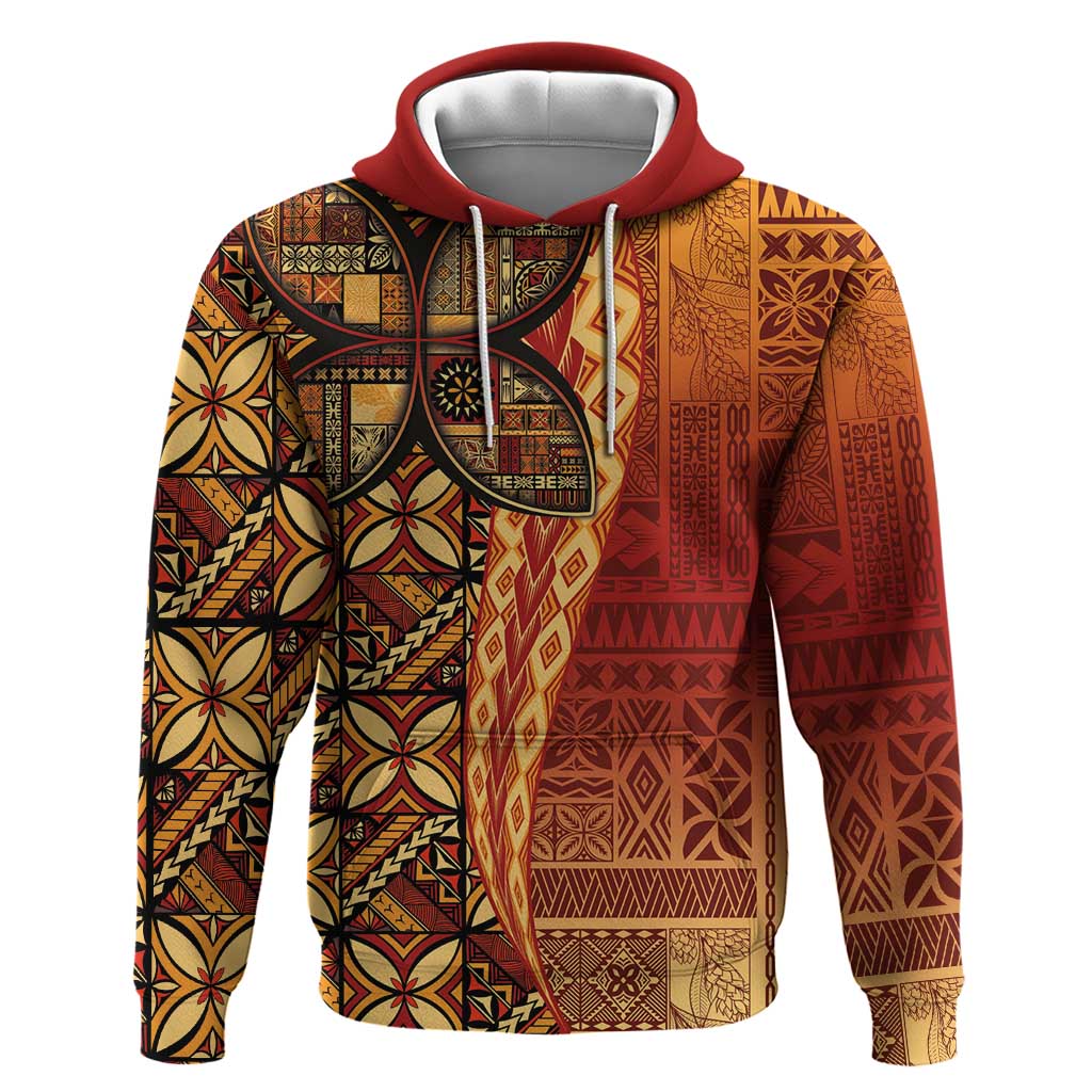 Samoan Pacific Tribal Flower Geometric Art Tattoos Hoodie Siapo Pattern Flame Sunset LT03 Pullover Hoodie Red - Polynesian Pride