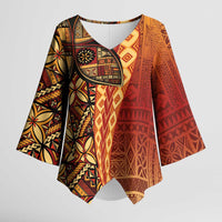 Samoan Pacific Tribal Flower Geometric Art Tattoos Kimono Sleeve Blouse Siapo Pattern Flame Sunset LT03 Female Red - Polynesian Pride