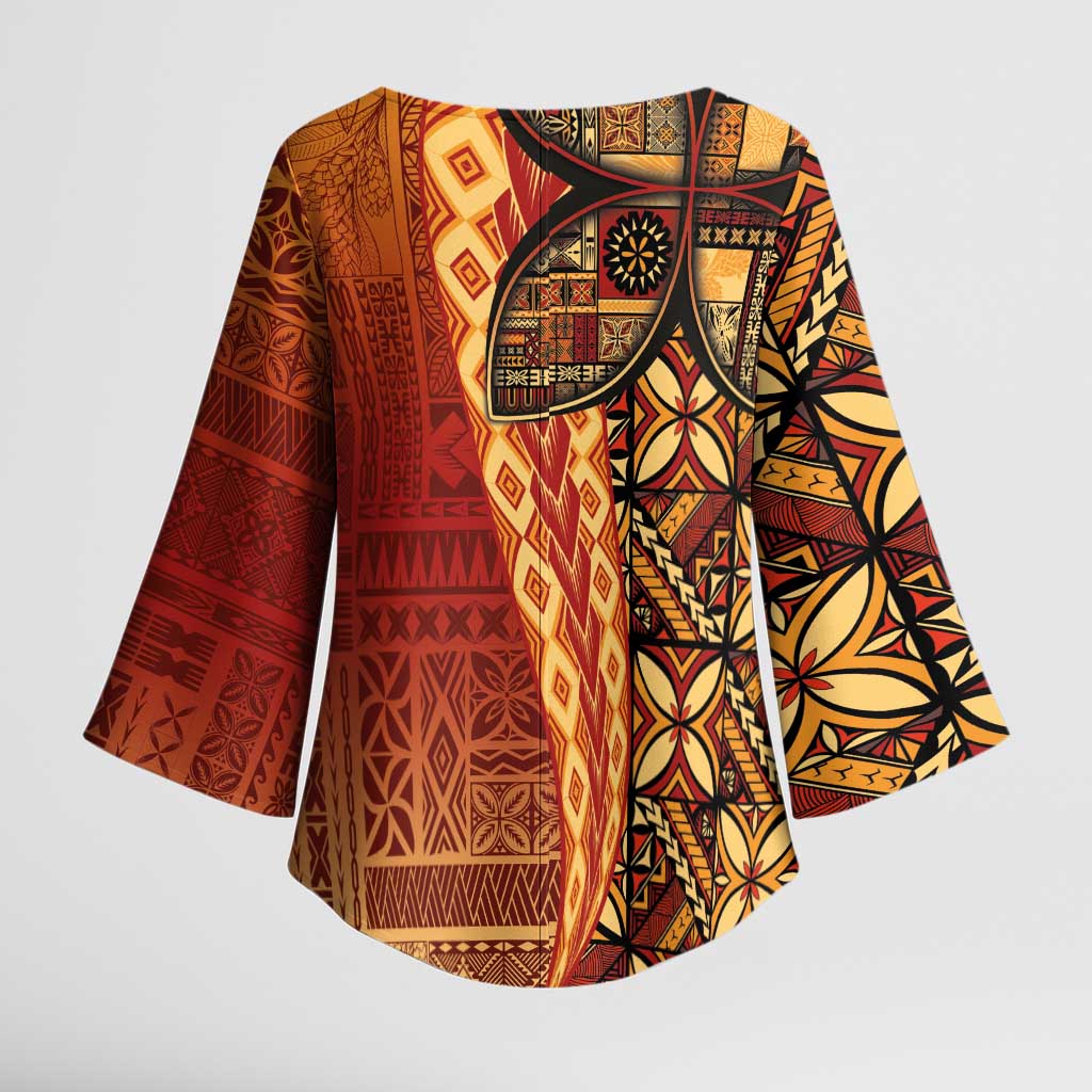 Samoan Pacific Tribal Flower Geometric Art Tattoos Kimono Sleeve Blouse Siapo Pattern Flame Sunset LT03 - Polynesian Pride