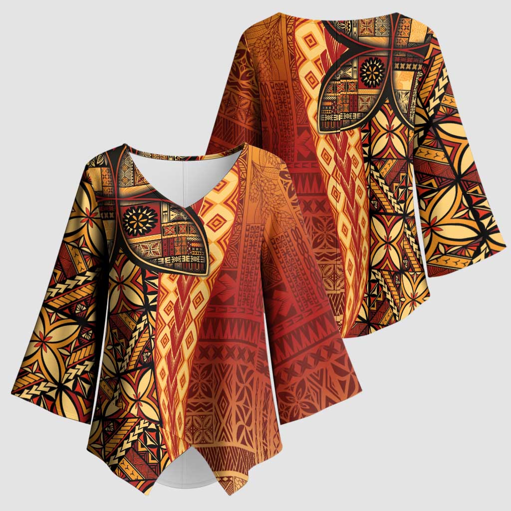 Samoan Pacific Tribal Flower Geometric Art Tattoos Kimono Sleeve Blouse Siapo Pattern Flame Sunset LT03 - Polynesian Pride