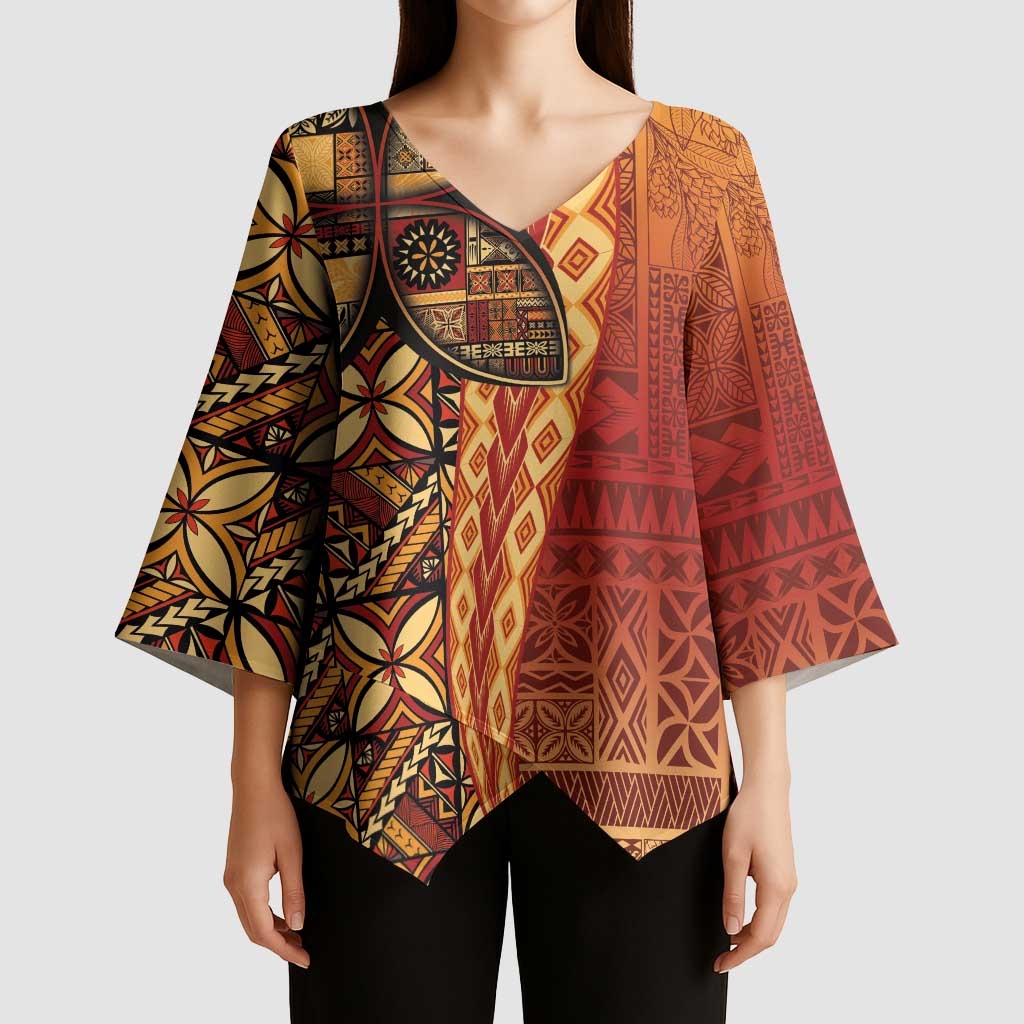 Samoan Pacific Tribal Flower Geometric Art Tattoos Kimono Sleeve Blouse Siapo Pattern Flame Sunset LT03 - Polynesian Pride