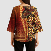 Samoan Pacific Tribal Flower Geometric Art Tattoos Kimono Sleeve Blouse Siapo Pattern Flame Sunset LT03 - Polynesian Pride