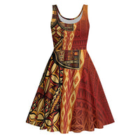 Samoan Pacific Tribal Flower Geometric Art Tattoos Midi Dress Siapo Pattern Flame Sunset LT03 Red - Polynesian Pride