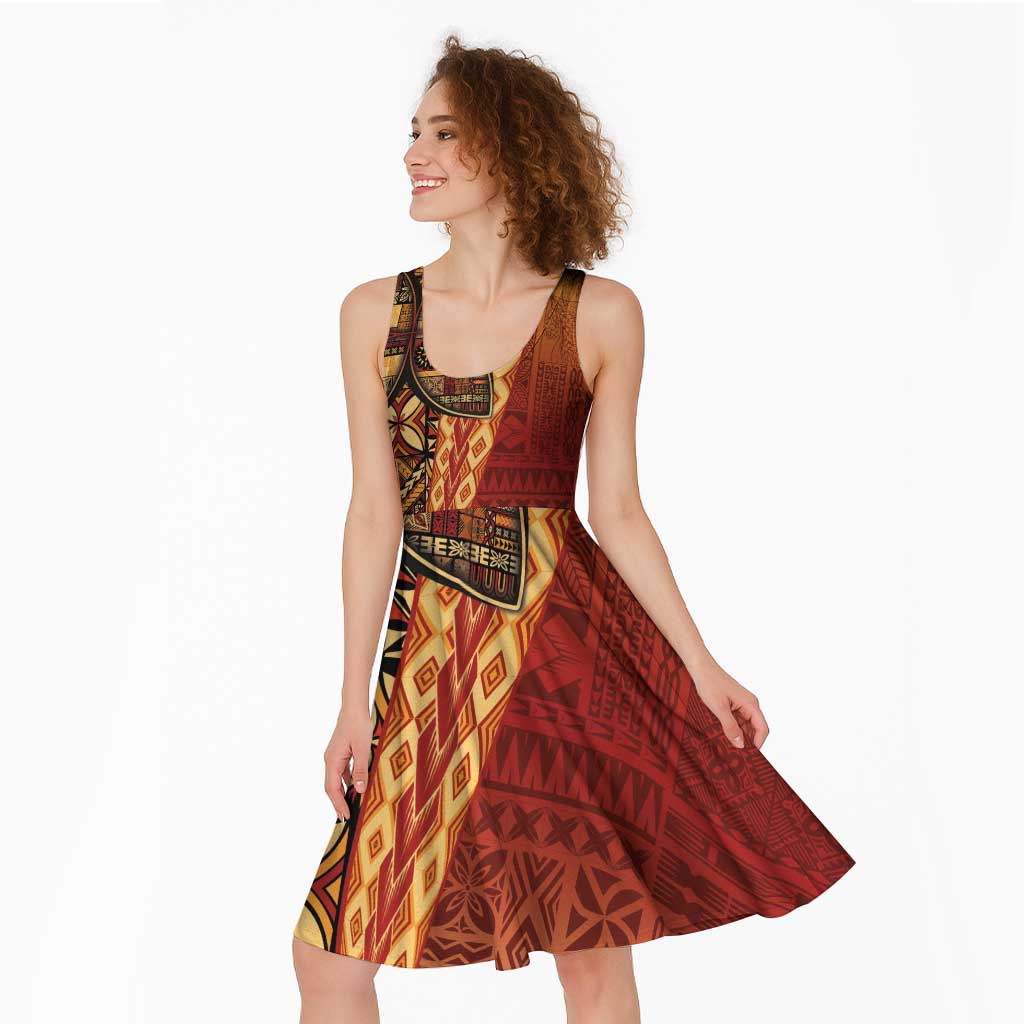 Samoan Pacific Tribal Flower Geometric Art Tattoos Midi Dress Siapo Pattern Flame Sunset LT03 - Polynesian Pride