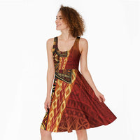 Samoan Pacific Tribal Flower Geometric Art Tattoos Midi Dress Siapo Pattern Flame Sunset LT03 - Polynesian Pride