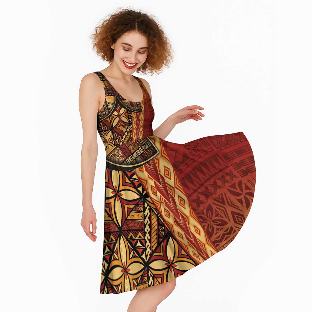 Samoan Pacific Tribal Flower Geometric Art Tattoos Midi Dress Siapo Pattern Flame Sunset LT03 - Polynesian Pride