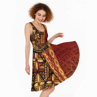 Samoan Pacific Tribal Flower Geometric Art Tattoos Midi Dress Siapo Pattern Flame Sunset LT03 - Polynesian Pride