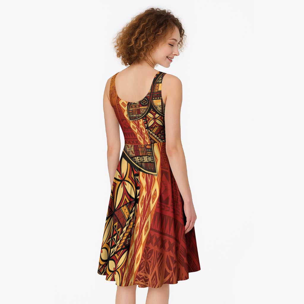 Samoan Pacific Tribal Flower Geometric Art Tattoos Midi Dress Siapo Pattern Flame Sunset LT03 - Polynesian Pride