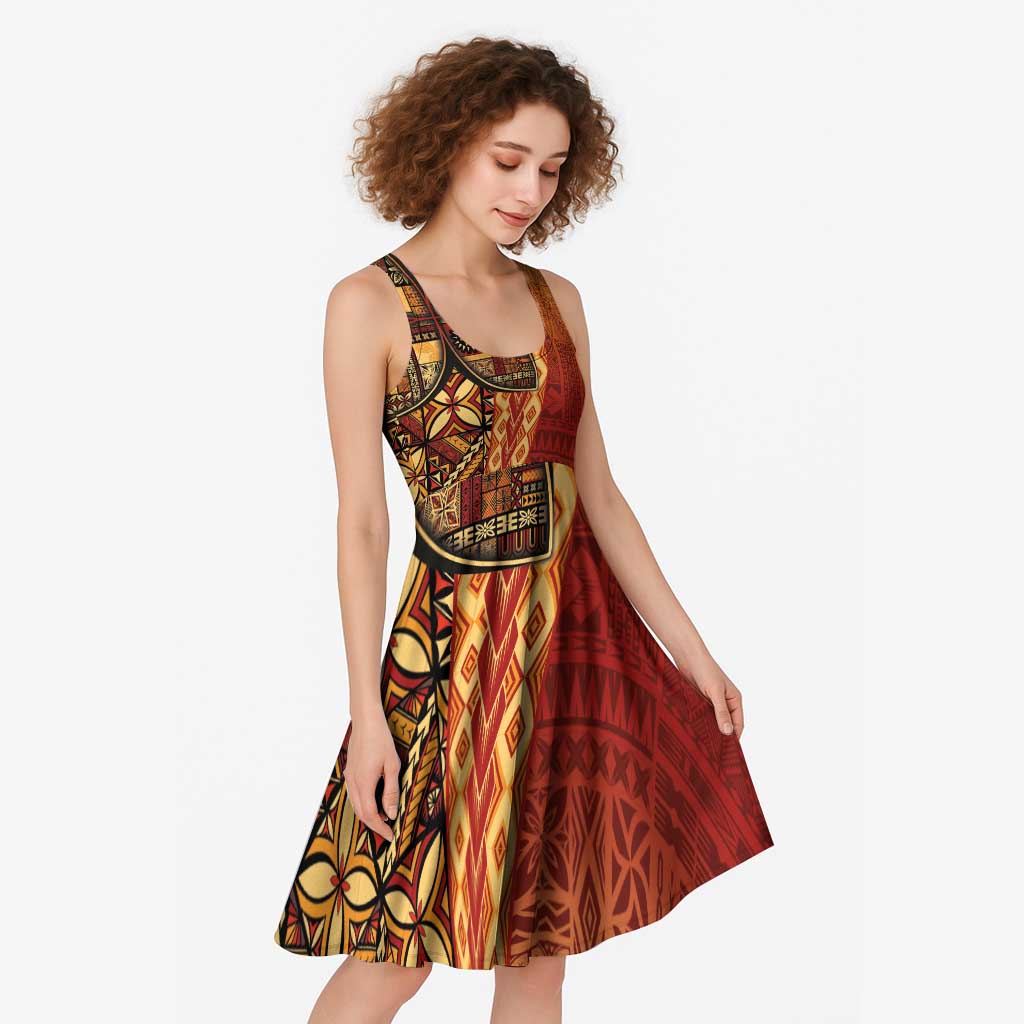 Samoan Pacific Tribal Flower Geometric Art Tattoos Midi Dress Siapo Pattern Flame Sunset LT03 - Polynesian Pride