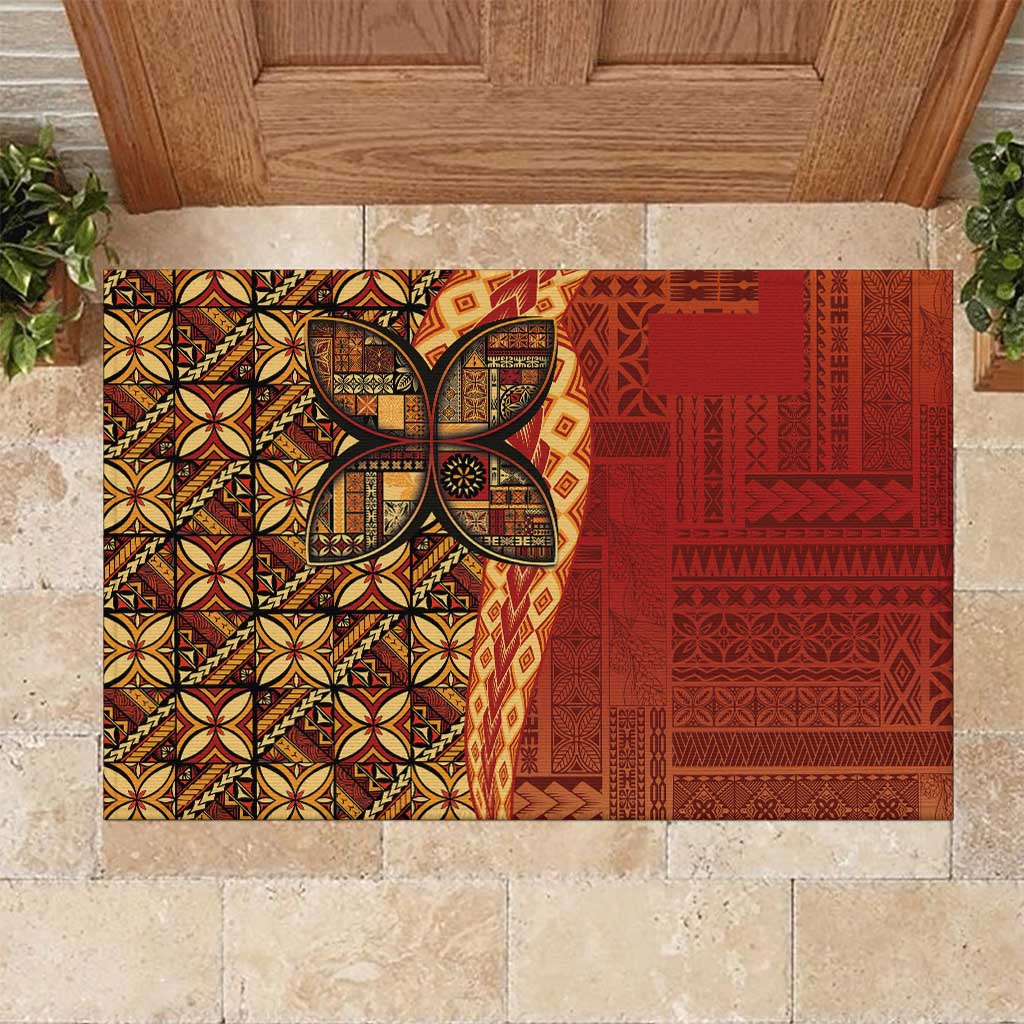 Samoan Pacific Tribal Flower Geometric Art Tattoos Rubber Doormat Siapo Pattern Flame Sunset LT03 Red - Polynesian Pride