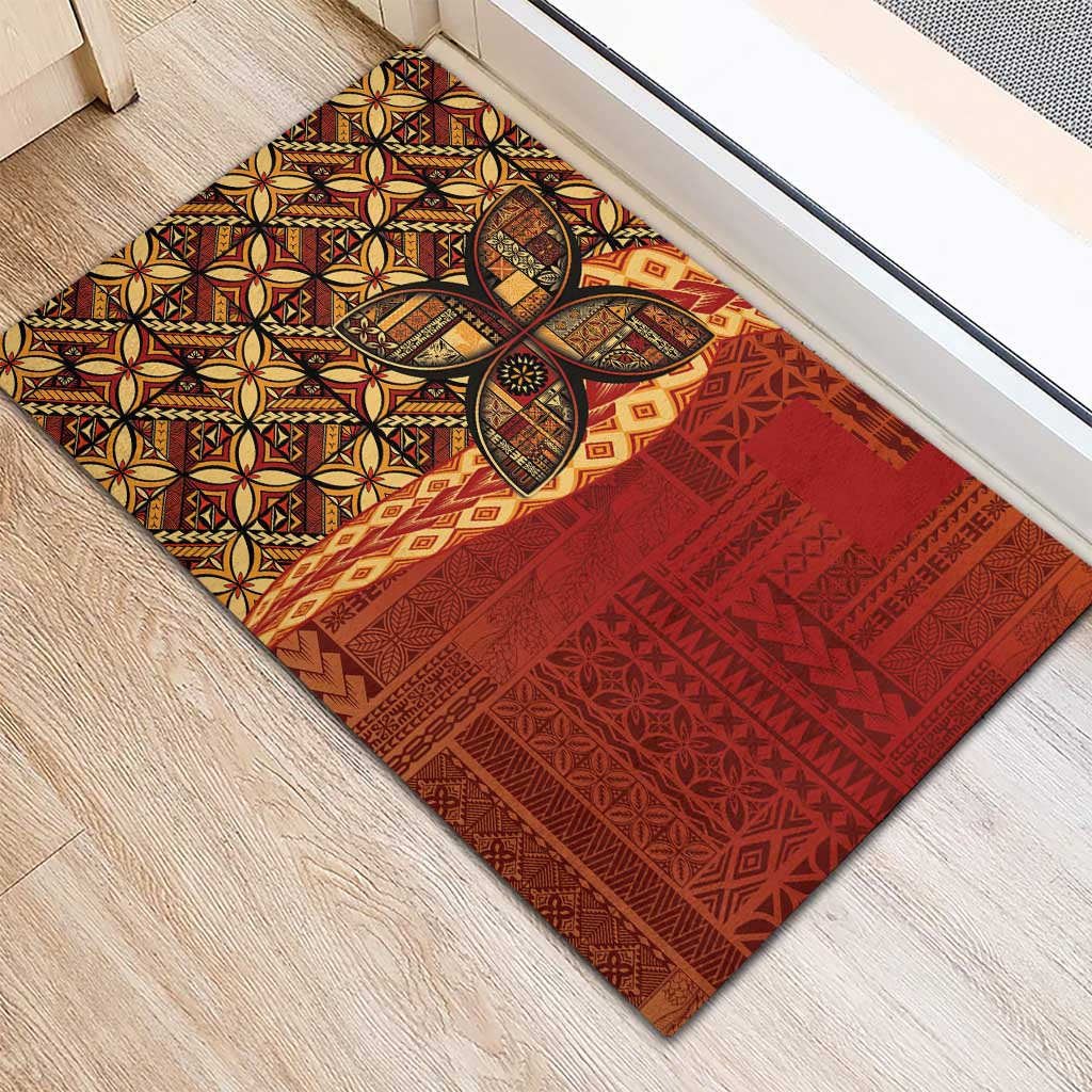 Samoan Pacific Tribal Flower Geometric Art Tattoos Rubber Doormat Siapo Pattern Flame Sunset LT03 - Polynesian Pride
