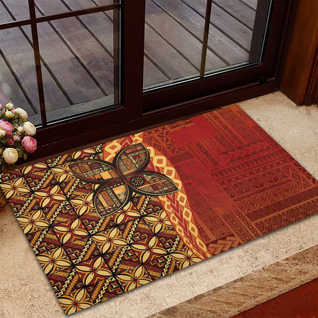 Samoan Pacific Tribal Flower Geometric Art Tattoos Rubber Doormat Siapo Pattern Flame Sunset LT03 - Polynesian Pride