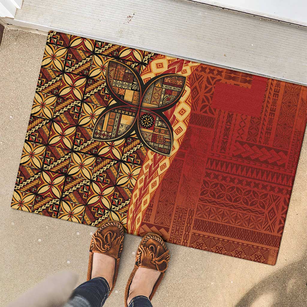 Samoan Pacific Tribal Flower Geometric Art Tattoos Rubber Doormat Siapo Pattern Flame Sunset LT03 - Polynesian Pride